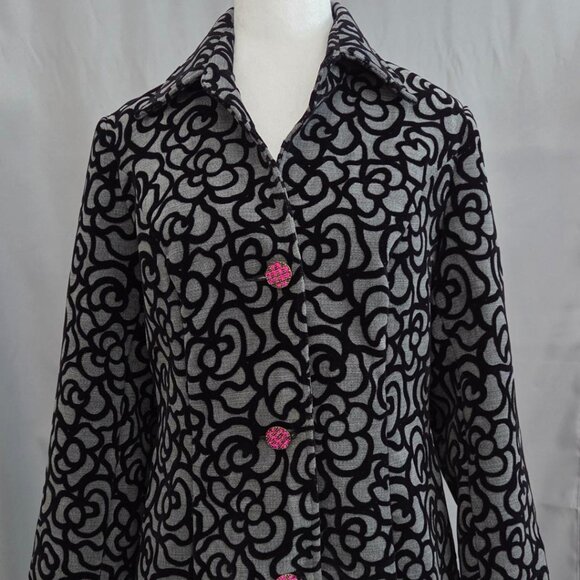 3 Sisters Dressy Coat Grey & Black Velvet Embossed Pattern Lined Button-Down - Picture 1 of 12